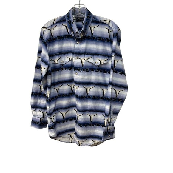 Roper Western Men's Multi Colored Sz M Bull Head Long Sleeve Shirt 15 1/2 33 - Picture 1 of 8
